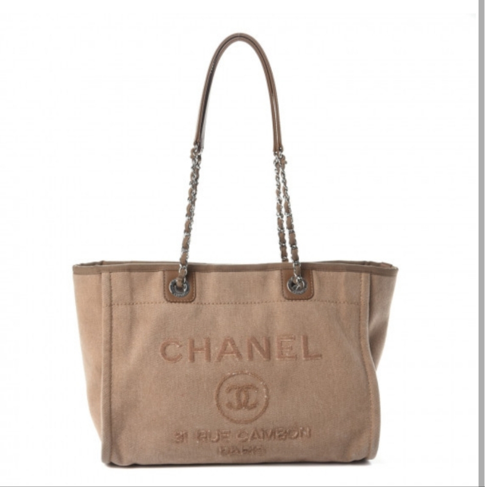 Canvas Sequin Small Deauville Tote Ecru